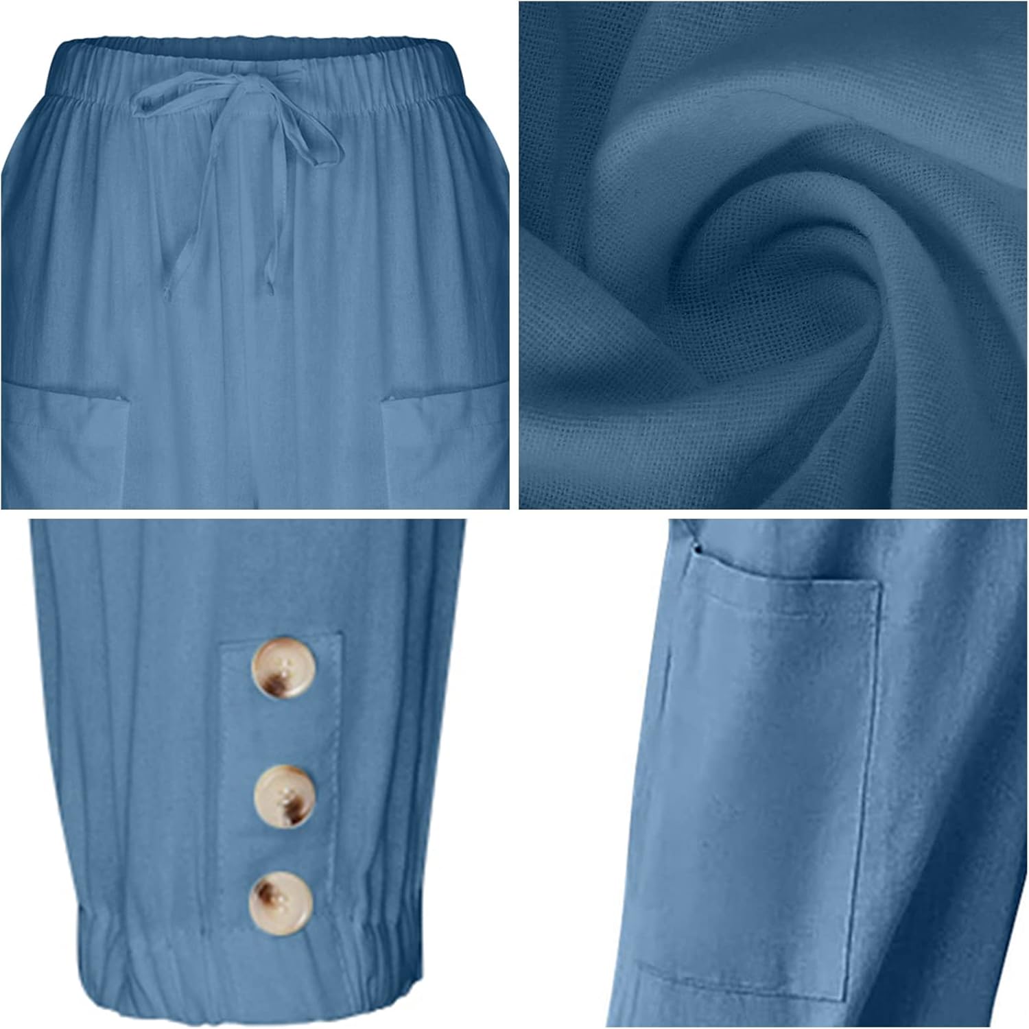 WROLEM Womens High Waist Pants Drawstring Wide Leg Cropped Casual Loose Capris with Pockets for Women - Image 7