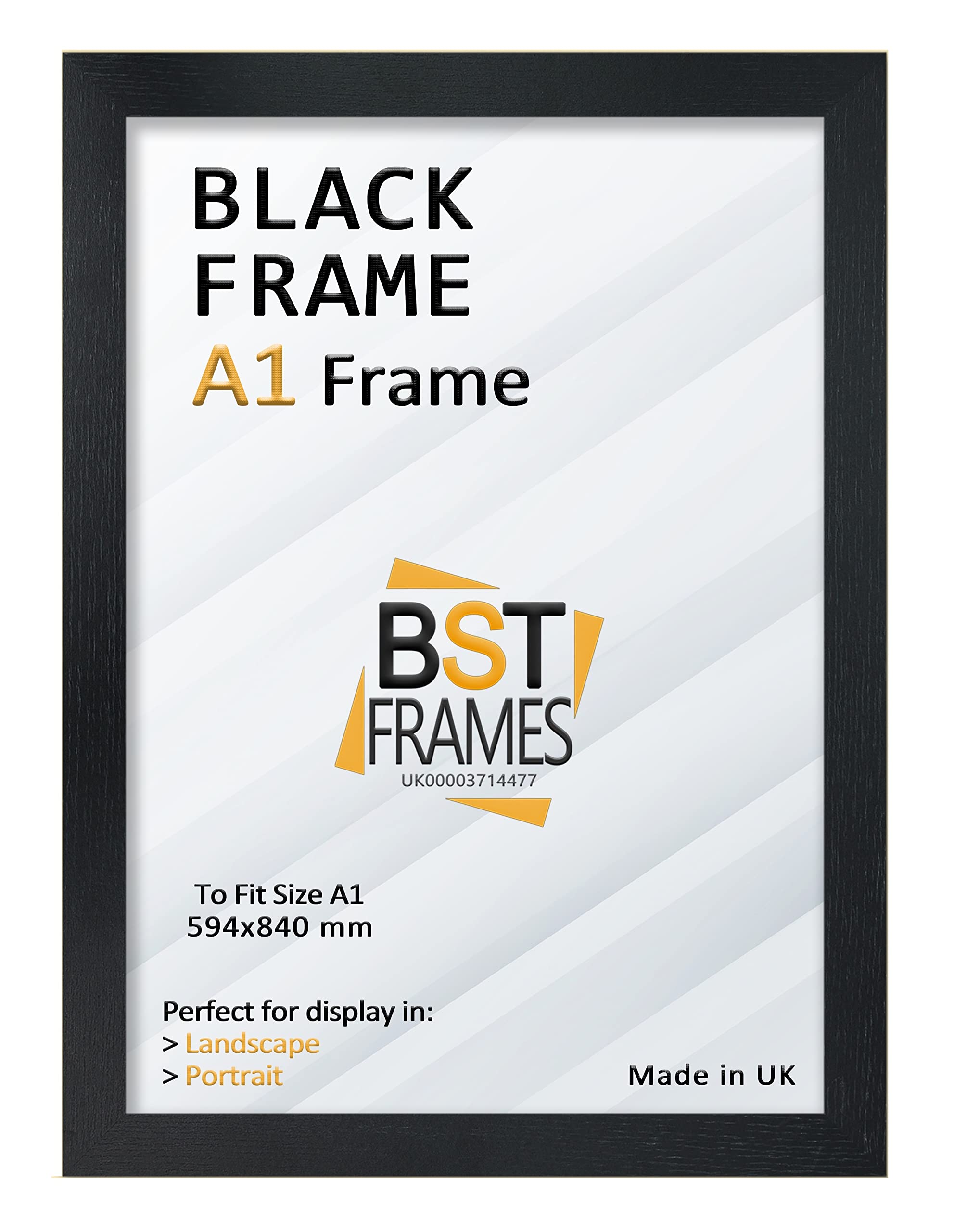 Premium A1 Frame Black In Size 59.4 x 84.1 cm Frame - A1 Photo Frame with Clear Perspex Front & Wall Mounting to Hang Portrait or Landscape