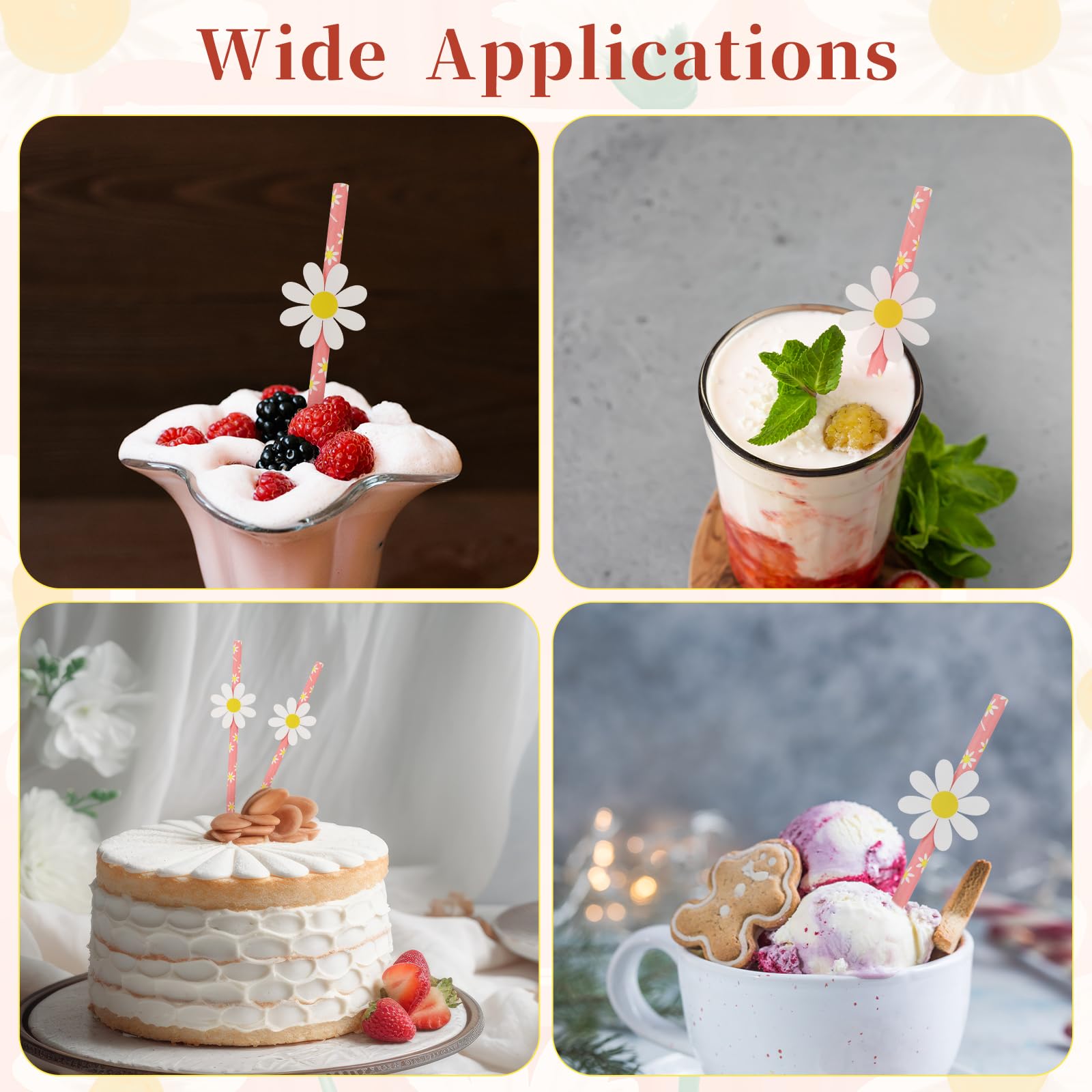 Molain 30 cannucce di carta, cannucce per feste di Natale, margherite di carta, cannucce per feste, decorazioni alla moda, per ragazze, compleanni, matrimoni, spose, doccia, cannucce per feste (rosa)