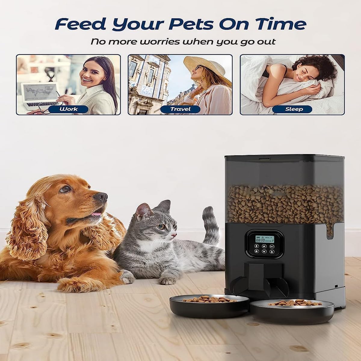 SHOPOBOX Automatic Feeder for Dogs Cats, 4L Automatic Feeder with Stainless Steel Bowl Smart Dry Food Dispenser, Food Dispenser with Timer & Portion Control for Medium & Small Pets 2