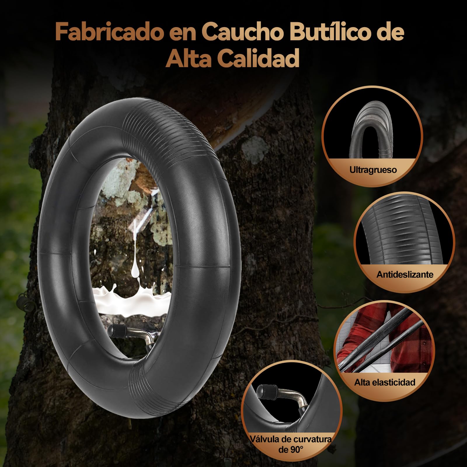 Cámara 10x2.125 Patinete Eléctrico, Válvula 90°, Doble Grosor 2 MM, para 10 Pulgadas Cámara de Aire 10x2.0 (54-152) –10x1.75/2/2.125 para Bicicleta Sin Pedales/Cochecito