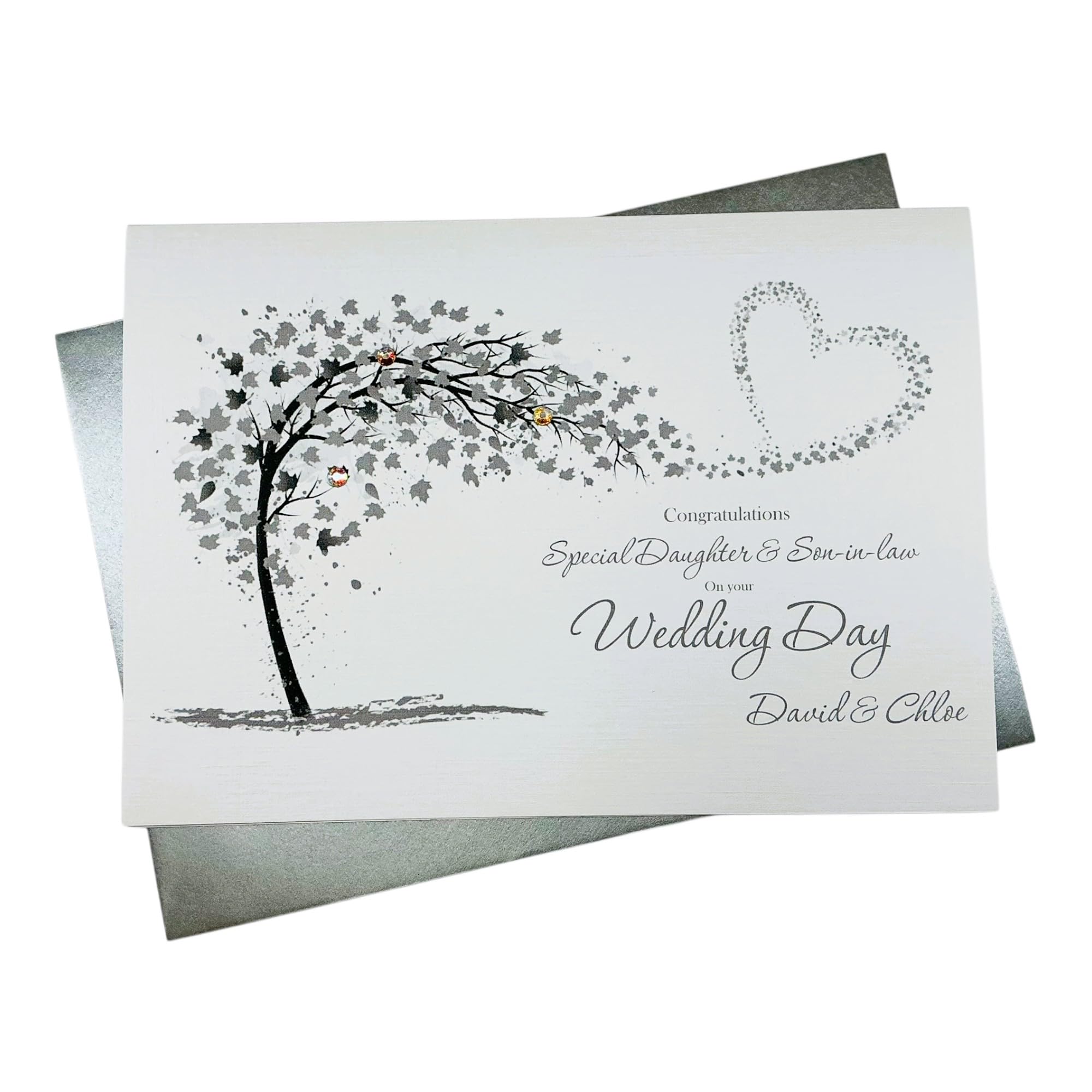 Daughter & Son-in-Law Wedding Day Card - Personalised Greeting Card, Congratulations Gift - A5 Card - Various Designs to Choose (Sweeping Heart - Daughter & SIL)