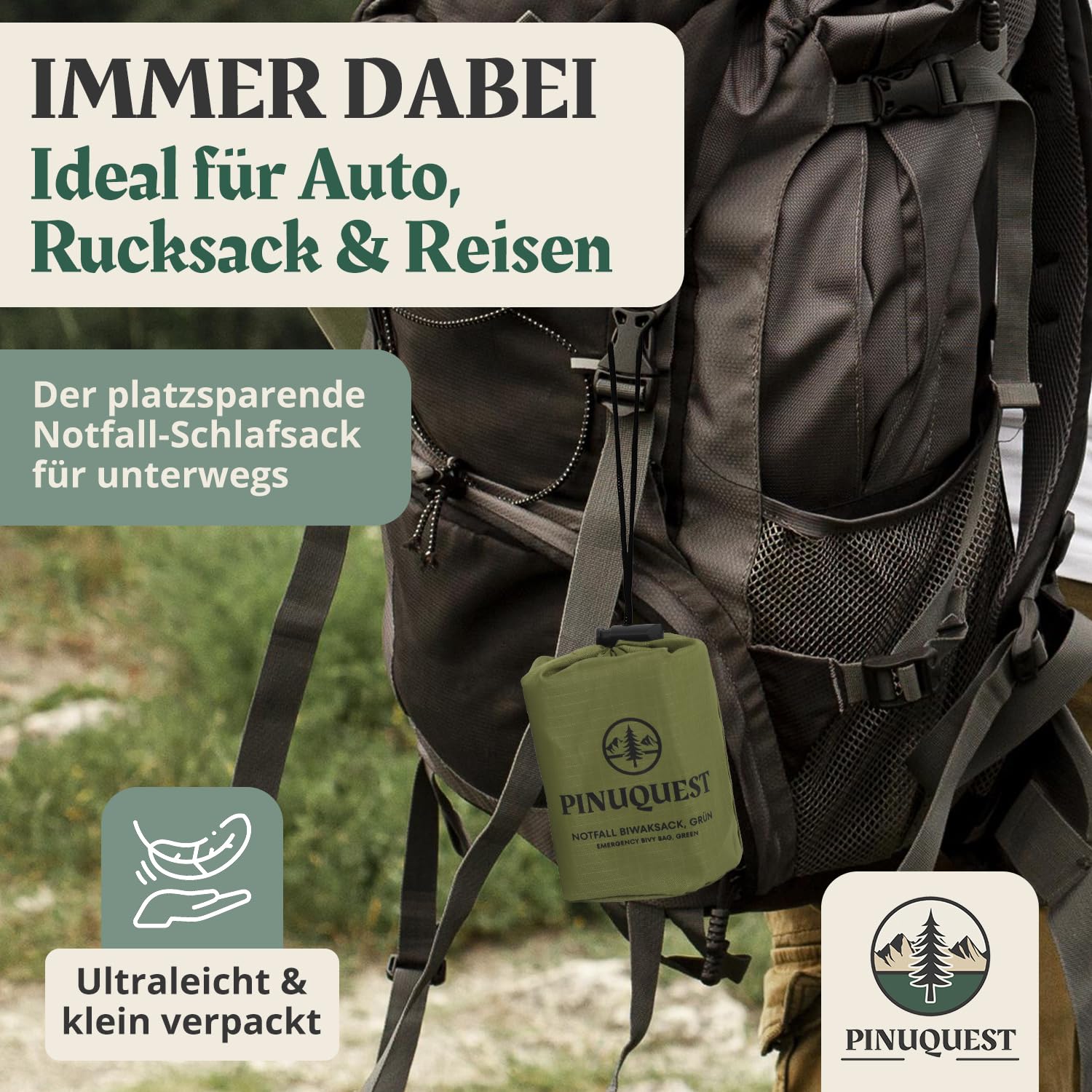 Notfall Biwaksack 2er-Set grün/orange (213 × 91 cm) - Notbiwak ist Ultraleicht, wasserdicht sowie Wind-, hitze- und kälteabweisend - Notfallschlafsack ideal für Outdoor, Survival, Camping
