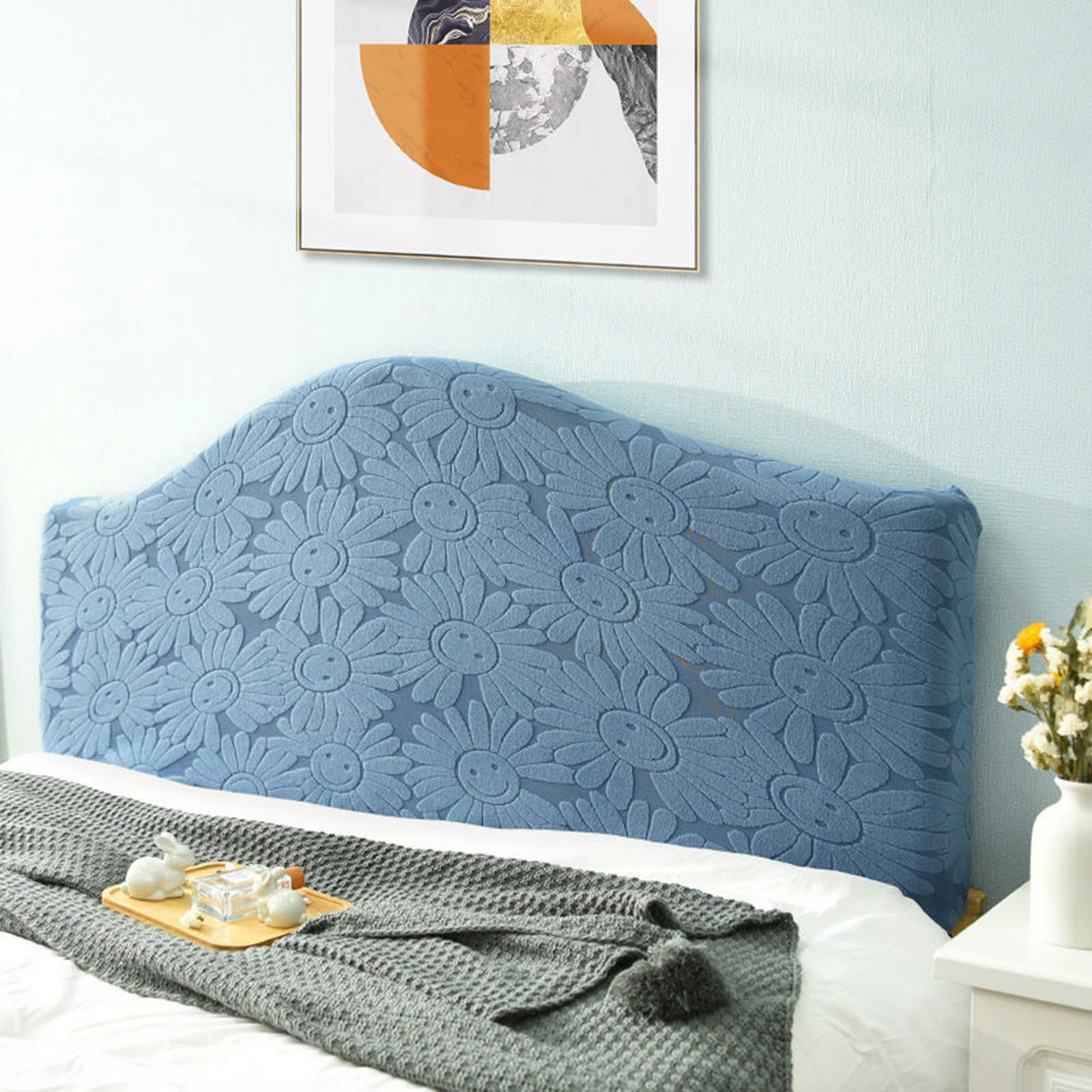 Ljqaizyl Blueb Stretch Headboards Cover/Slipcover Single/King/Double Bed Headboard Protector Grey Backrest Cover All-Inclusive Curved Universal Bed Board Slip Cover Wood Leather Dust Cover ,-130Cm-150Cm