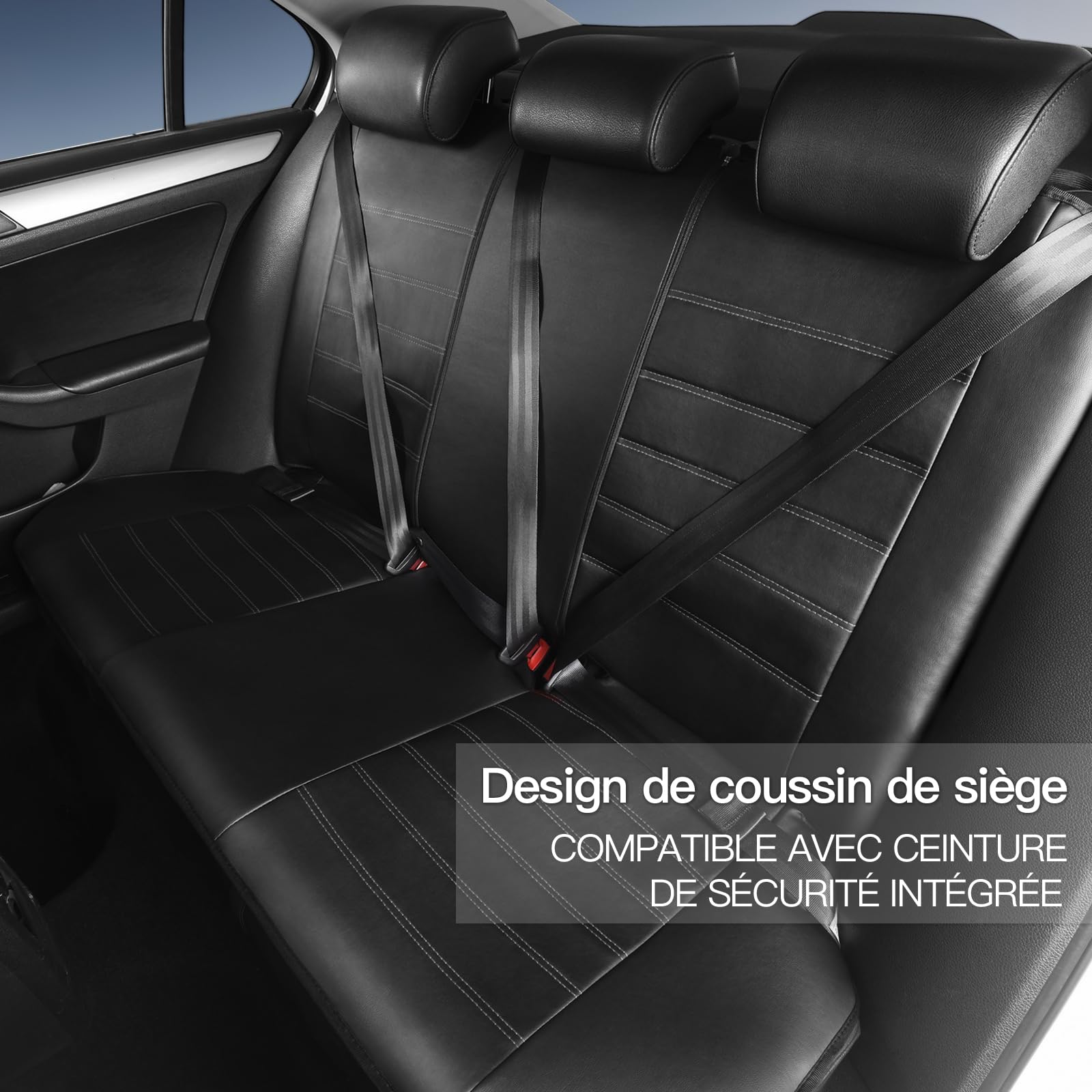 TOYOUN Housse de Siege Voiture Universelle Noir en Simili-Cuir Ensemble de Housses Siège Auto Universel Couverture Couvre Accessoires Interieur pour Camion Camionnette SUV, Gris
