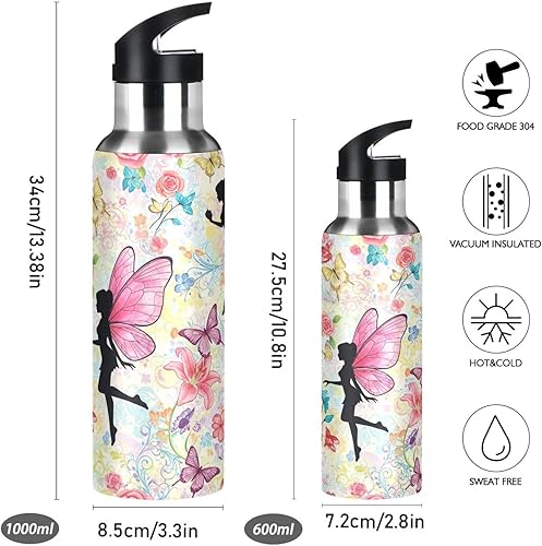 Miniatura 2 de BPA-Free Sports Water Bottle 32 Oz, Stainless Steel Vacuum Insulated Water Bottle for Gym Outdoor Travel School, Butterfly Wings
