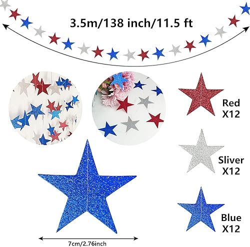 Miniatura 2 de Guirnalda de estrellas, paquete de 4 decoraciones de estrellas rojas, blancas y azules para el 4 de julio, decoración patriótica, día de la bandera,