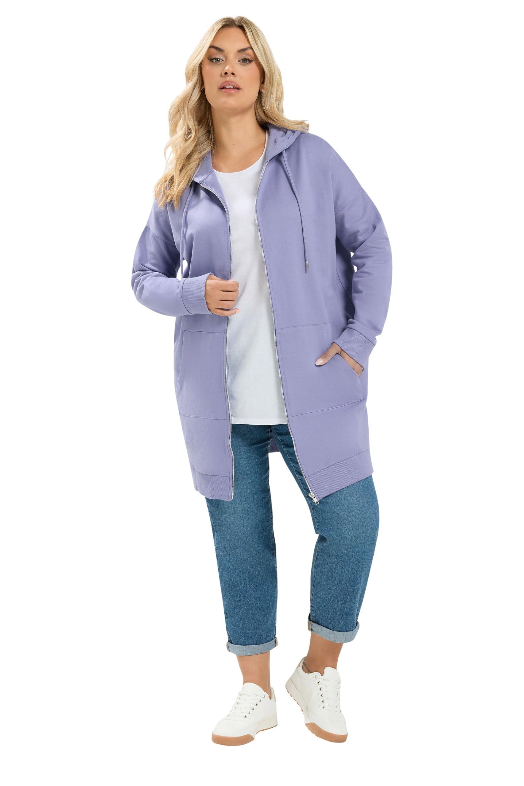 Yours Curve Purple Longline Zip Through Hoodie - Women's - Plus Size Curve