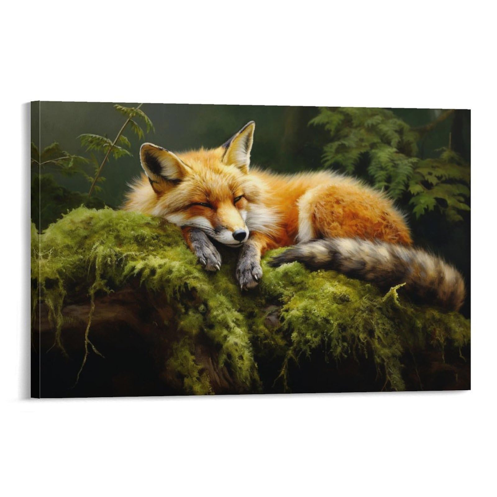 Rustic Fox Canvas Wall Decor Vintage Moss Forest Nature Animal Poster Wall Art for Living Room Bedroom Artwork