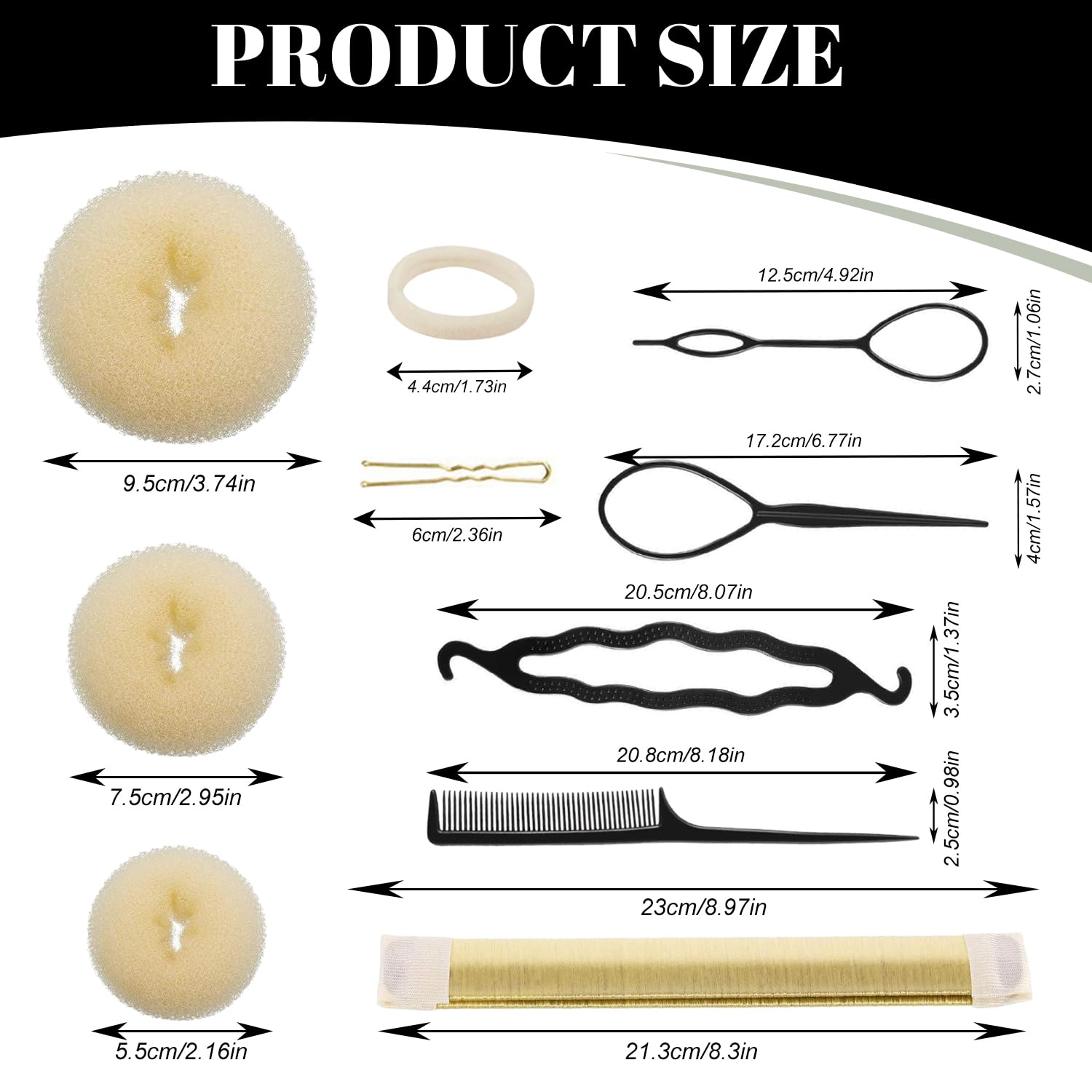 Juego de 21 Piezas Moldeador de Moños para Mujer, Kit con Donuts de Pelo y Horquillas - Beige