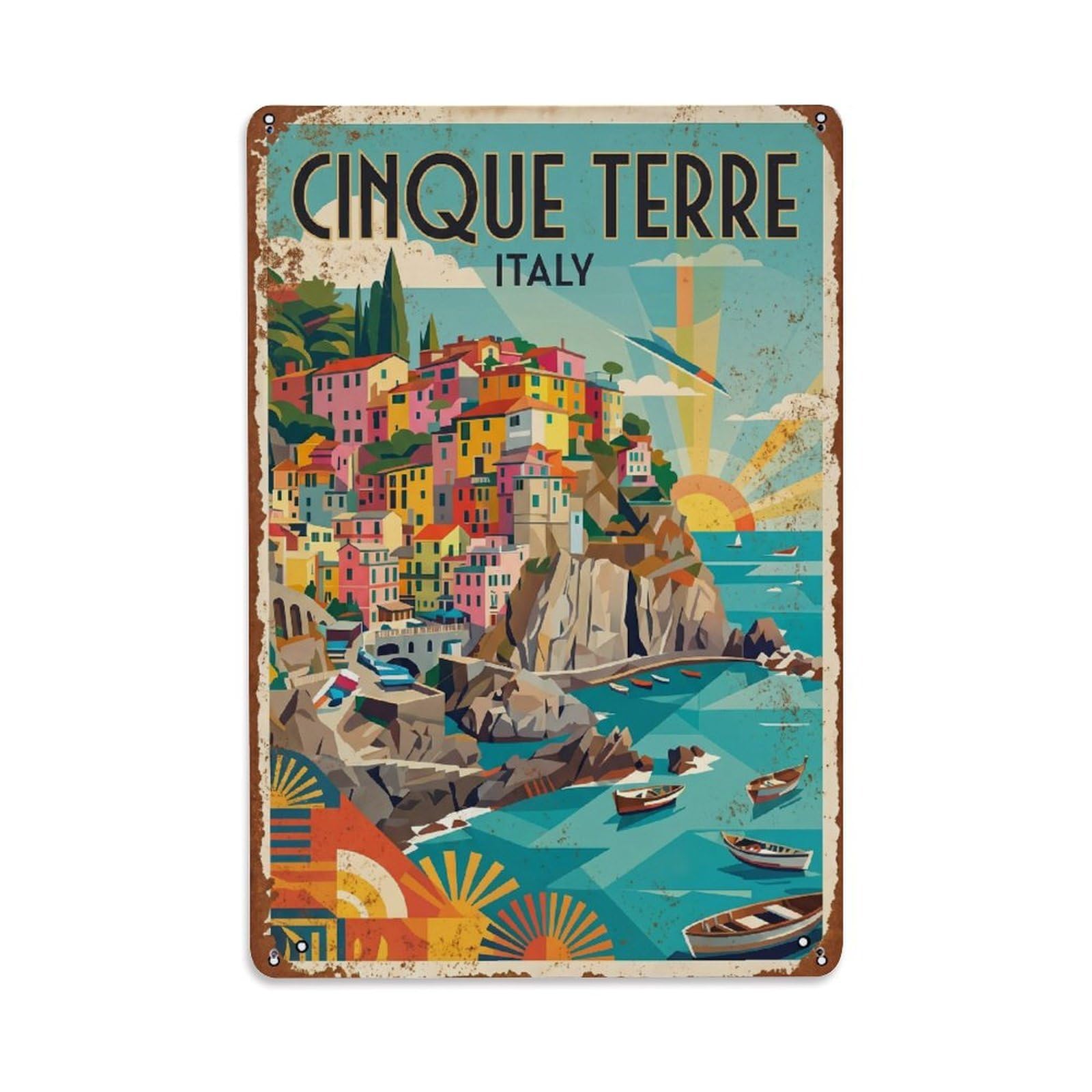 Yrnq 08X12inch Vintage Style Vintage Travel Cinque Terre Italy Passage Metal Tin Sign
