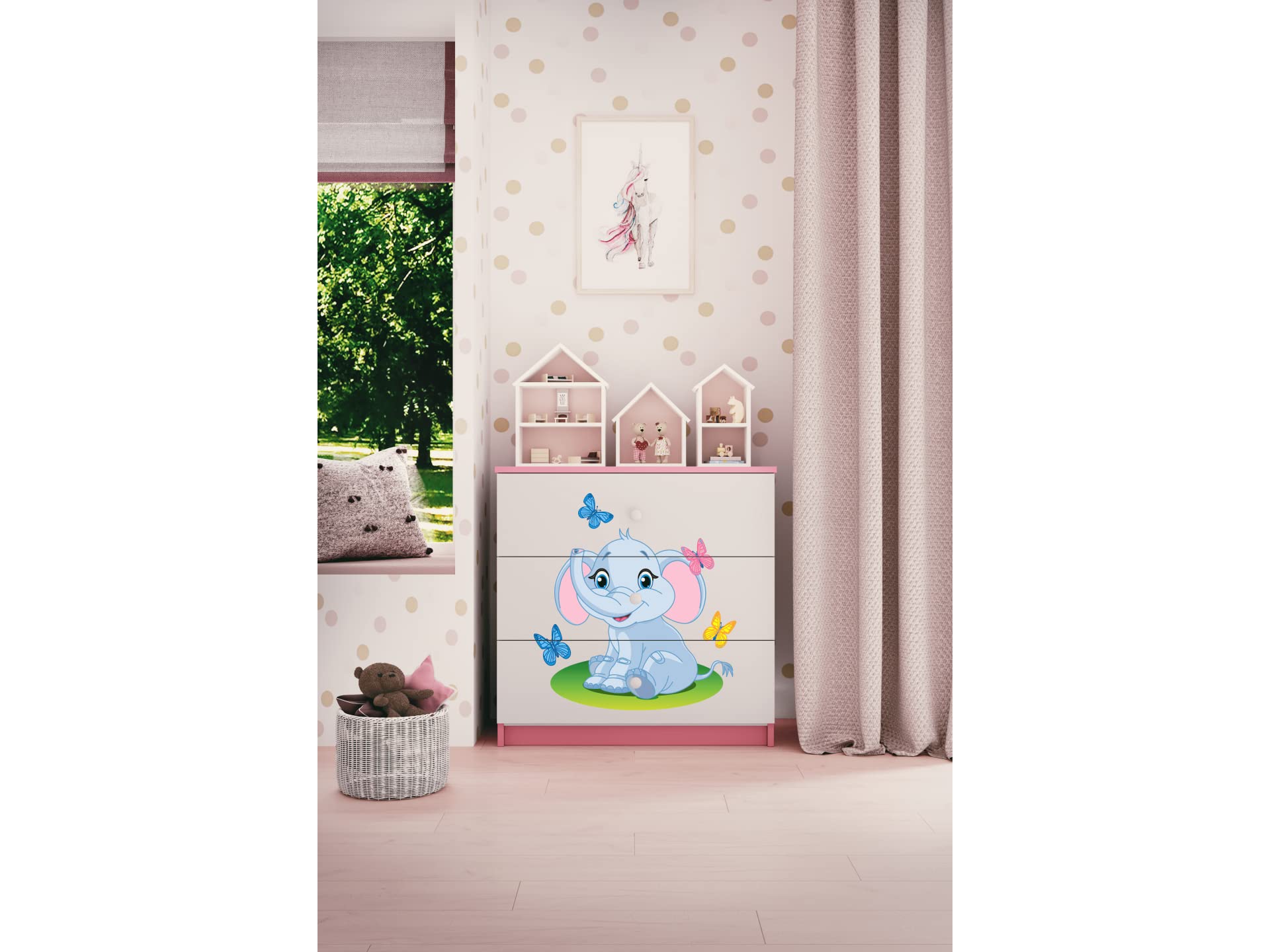 Générique Babydream Kommode – Elefant – aus Spanplatten 81 x 41 x 80,5 cm, 3 Schubladen, Farbe Puderrosa