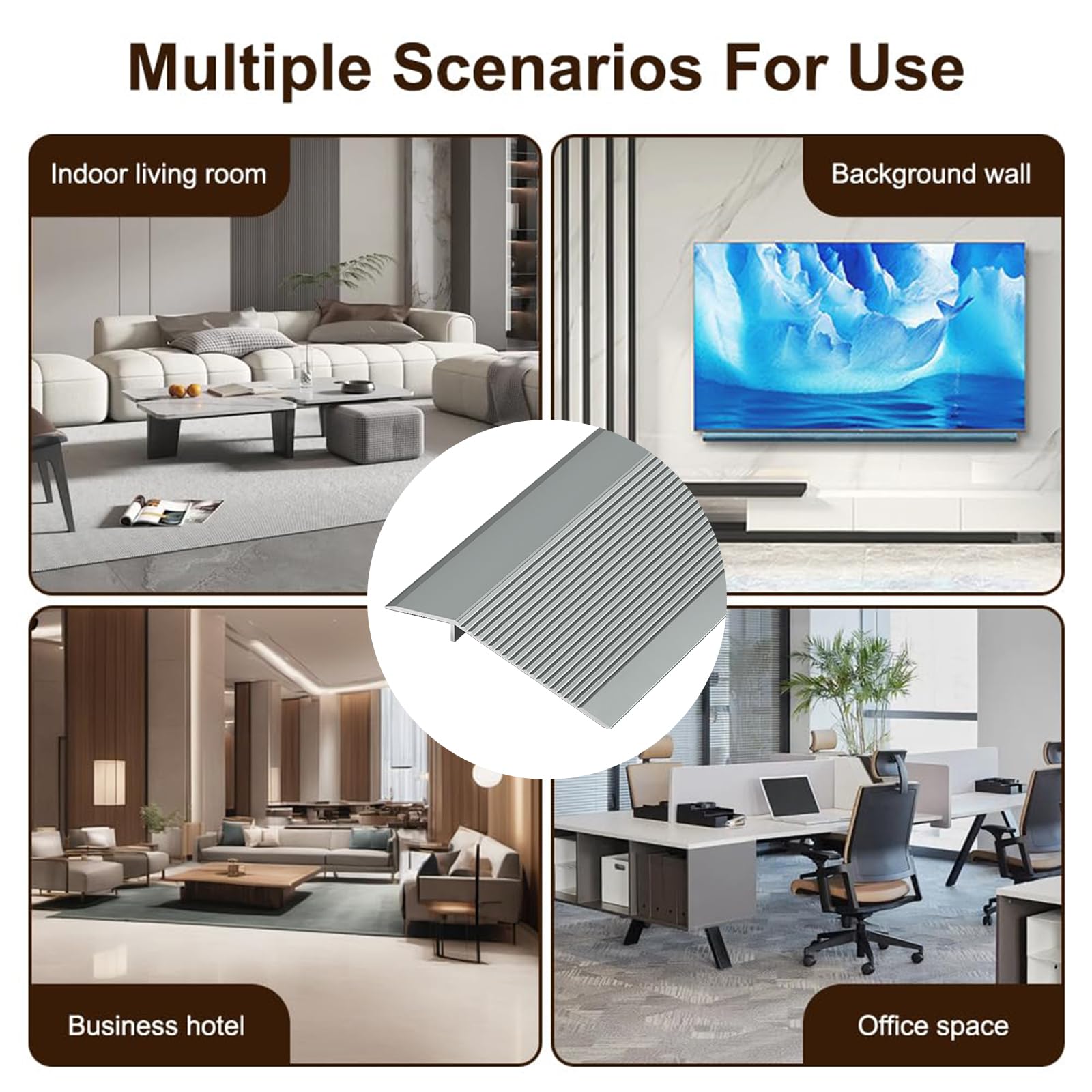 Listón de transición autoadhesivo de aluminio para suelo de 10-35mm | Perfil de nivelación de altura para umbral de puerta | Para laminado, azulejos, PVC y parqué, Gris, 90cm x 100mm