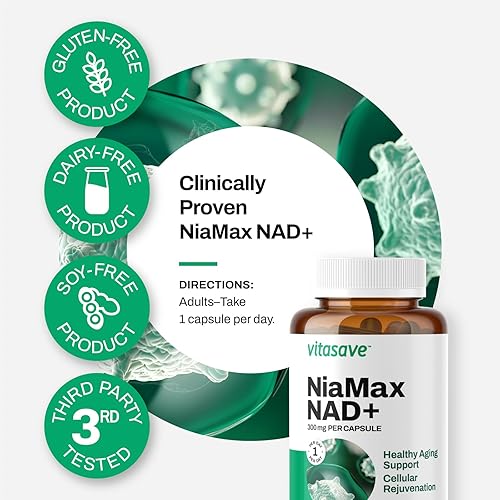 Miniatura 4 de Vitasave Suplemento NiaMax NAD+ - 300 mg de ribósido de niacinamida por cápsula - Precursor de NAD+ de alta potencia para energía, envejecimiento