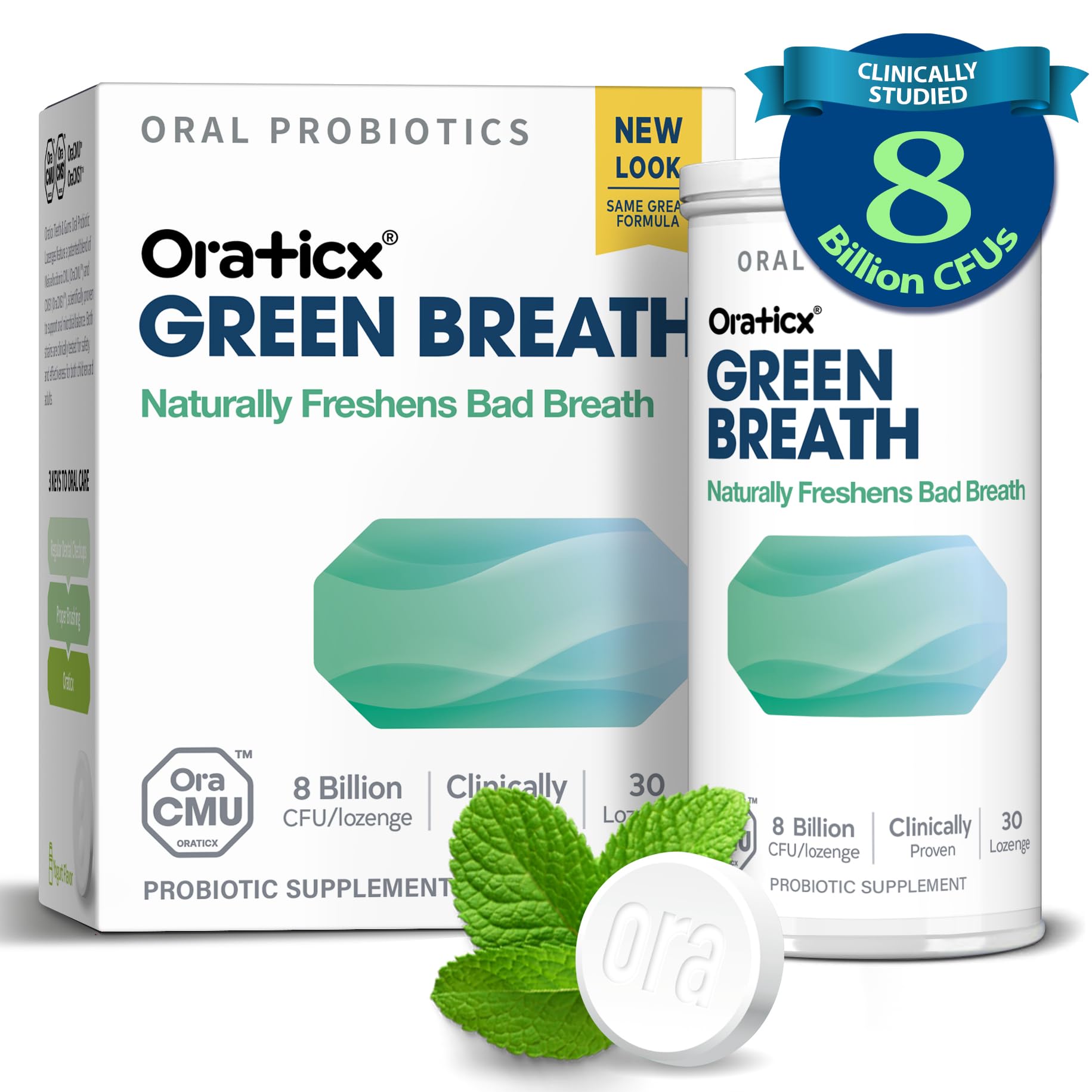Green Breath Oral Care Probiotics, Naturally Support Freshens Bad Breath & Healthy Mouth, Dental Probiotic Supplement 8 Billion CFU, Mint Flavor 30 Lozenges 1-PK