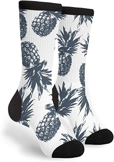 351 Women Men Athletic Socks Black Pineapple Art Mens Socks Thick Calf Crew Socks Comfortable Walking Socks For Walking Trekking Hiking