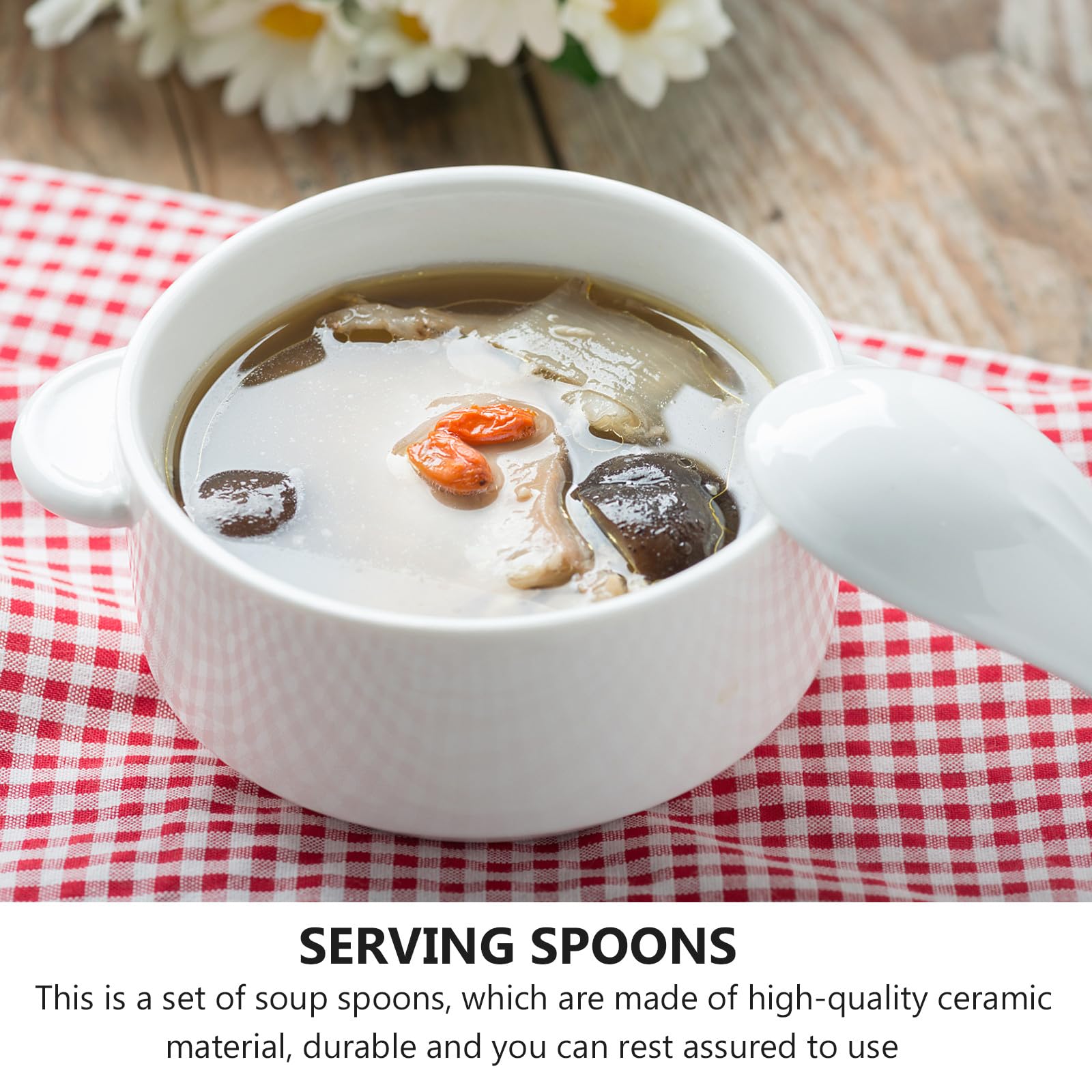Sosoport Set de 2 Cuillères à Soupe en Céramique Blanche Manche Long et Épais, Résistantes aux Rayures, Maison Hôtels