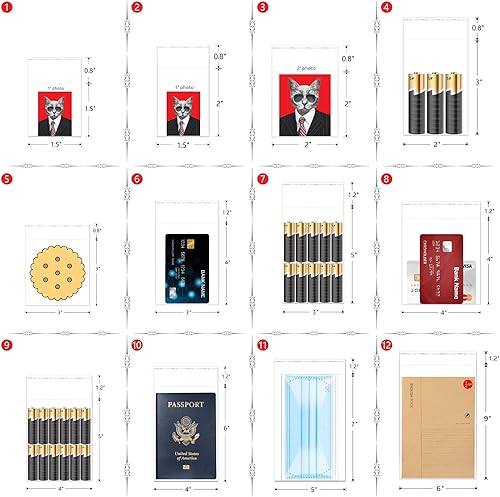 Miniatura 5 de Pequeñas bolsas de celofán autoadhesivas de 1.5 x 1.5 pulgadas, pequeñas bolsas adhesivas transparentes para violonchelo, 300 bolsas de polietileno