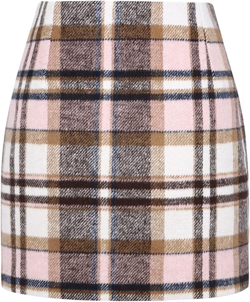 CYCLAMEN Women's Plaid Skirt High Waisted Bodycon Pencil Mini Midi Skirts 2024 Fall Winter A Line Wool Skirt - Image 2