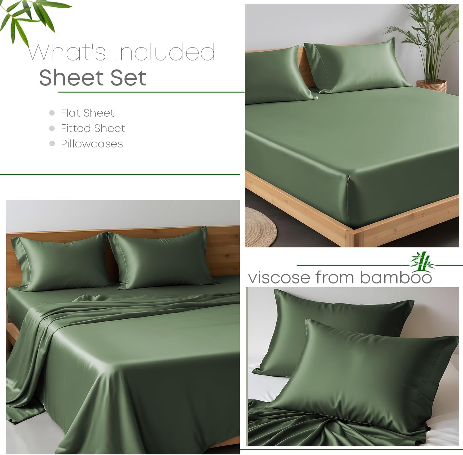 LINENWALAS Premium 100% Viscose Derived from Bamboo Queen Bed Sheets Set - Ultra Soft, Breathable & Cooling, Ideal for Hot Sleepers, 16" Deep Pocket, Hotel Luxury Bedding (Avocado Green, Queen Sheets) - Image 2