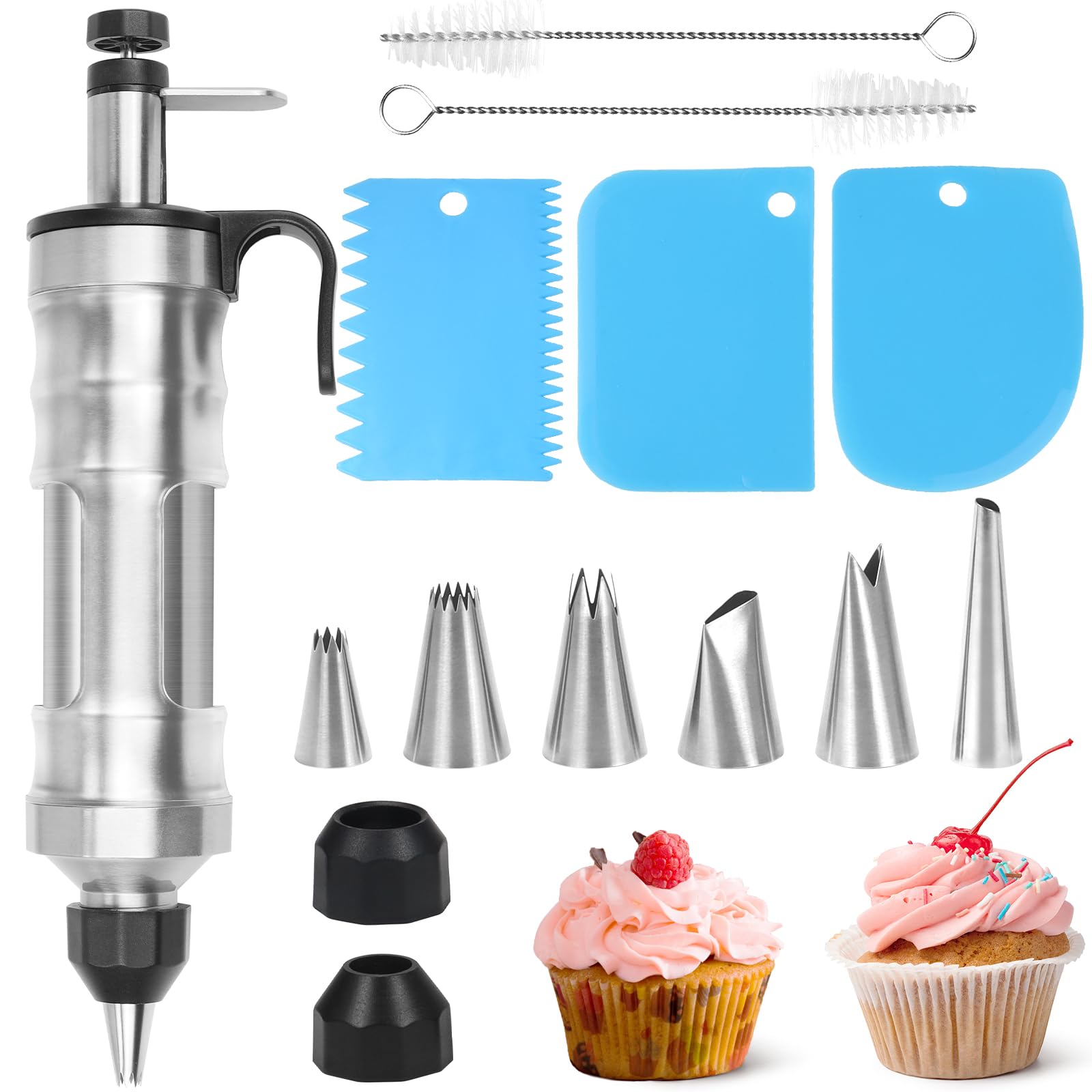 Galerie SV Garnierspritze,Tortenspritze Garnierspritze,zum Dekorieren von Kuchen mit 6 SpritztüLlen Set, Drei Kuchenschabern, Kommt mit 2 Bürsten (zum Reinigen der Düsen),für Cupcakes,Gebäck