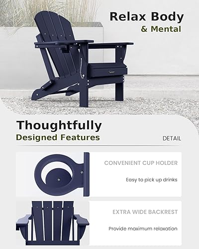 Miniatura 6 de MUCHENGHY Sillas Adirondack plegables, sillas de patio, sillas de césped, silla para exteriores, silla Adirondack de plástico, hoguera, resistente a