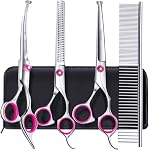 Gimars 6 in 1 Professional 4CR Stainless Steel Grooming Scissors for Dogs with Safety Round Tip, Heavy Duty Titanium Coated Pet Grooming Scissor for Dogs, Cats and Other Animals