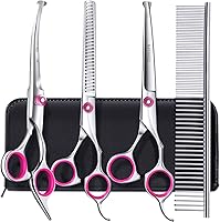 Vista 1 de Gimars - Juego de tijeras profesionales para aseo de perros 4CR con punta redonda de seguridad, 5 en 1, con revestimiento de titanio resistente