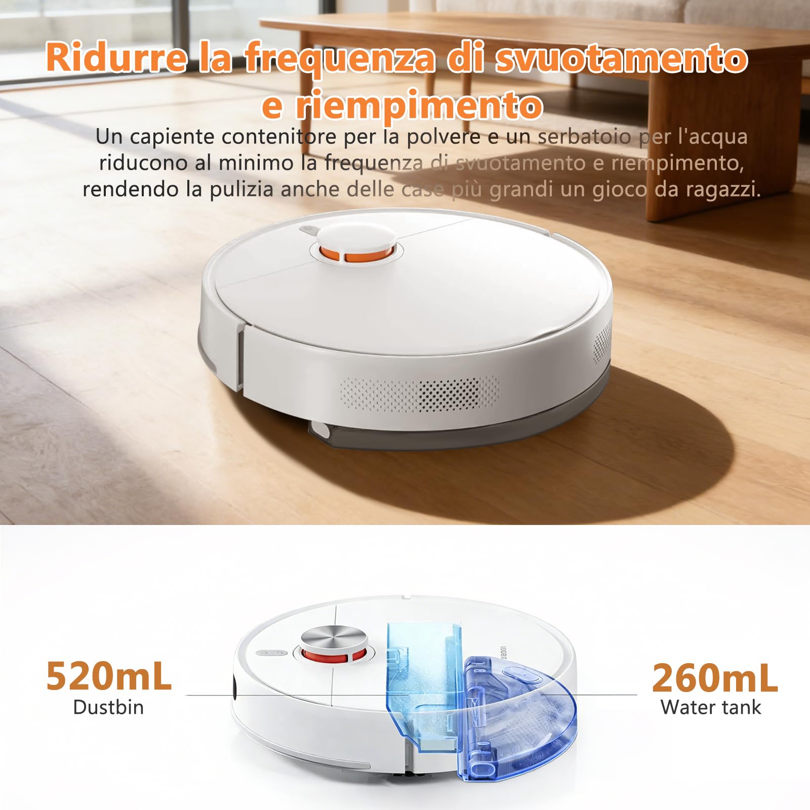 XIAOMI Robot Aspirapolvere S40C con Navigazione Laser LDS, 5000Pa Aspirapolvere Robot e Lavapavimenti, Integra di Spazzare, Aspirare, Lavare e Passare il Panno, Vacuum Controllabile Tramite App e Voce