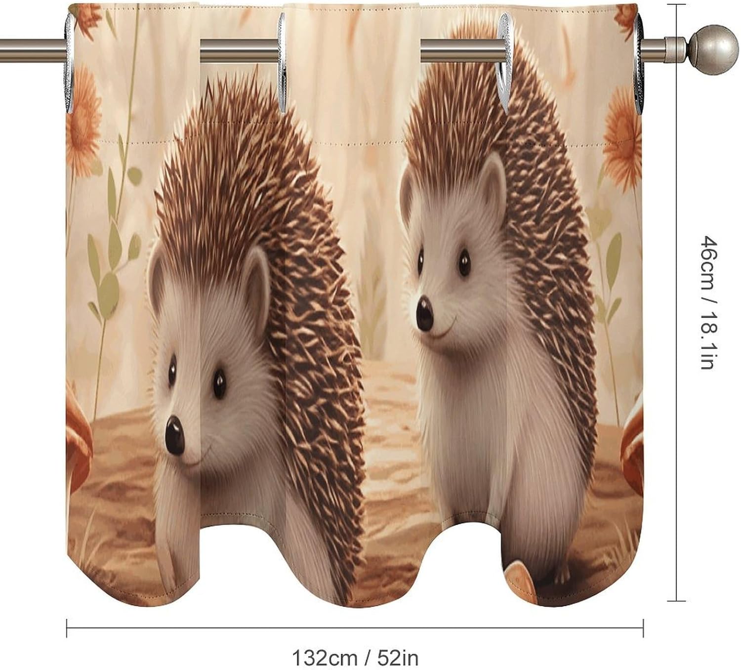Nature Lovely Hedgehog Lovers Valance for Windows, 2 Pack Kitchen Curtains Modern Home Decor, Soft Blackout Window Curtains for Living Room & Bedroom, 18 X 52 Inch