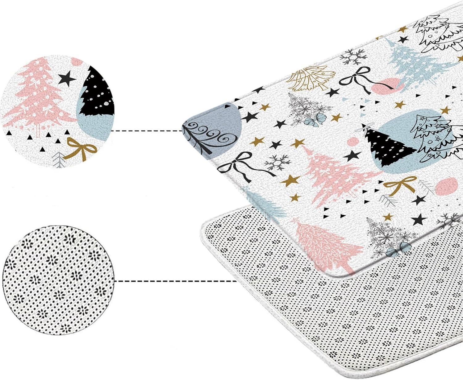 Christmas Bath Mat,Xmas Tree Snowflake Bow Winter Holiday Pink Blue Black Bathroom Kitchen Runner Rug,24x70 Inch