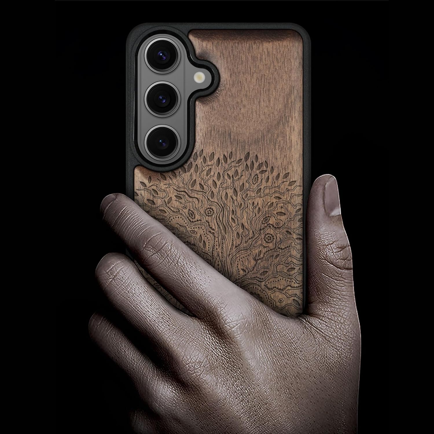Carveit Magnetic Wooden Case for Samsung Galaxy S26 Case 2026, TPU Shockproof Cover & Wood Artisan Engraved, Compatible with MagSafe Wireless Chargers (The Line Art Tree of Life) Walnut
