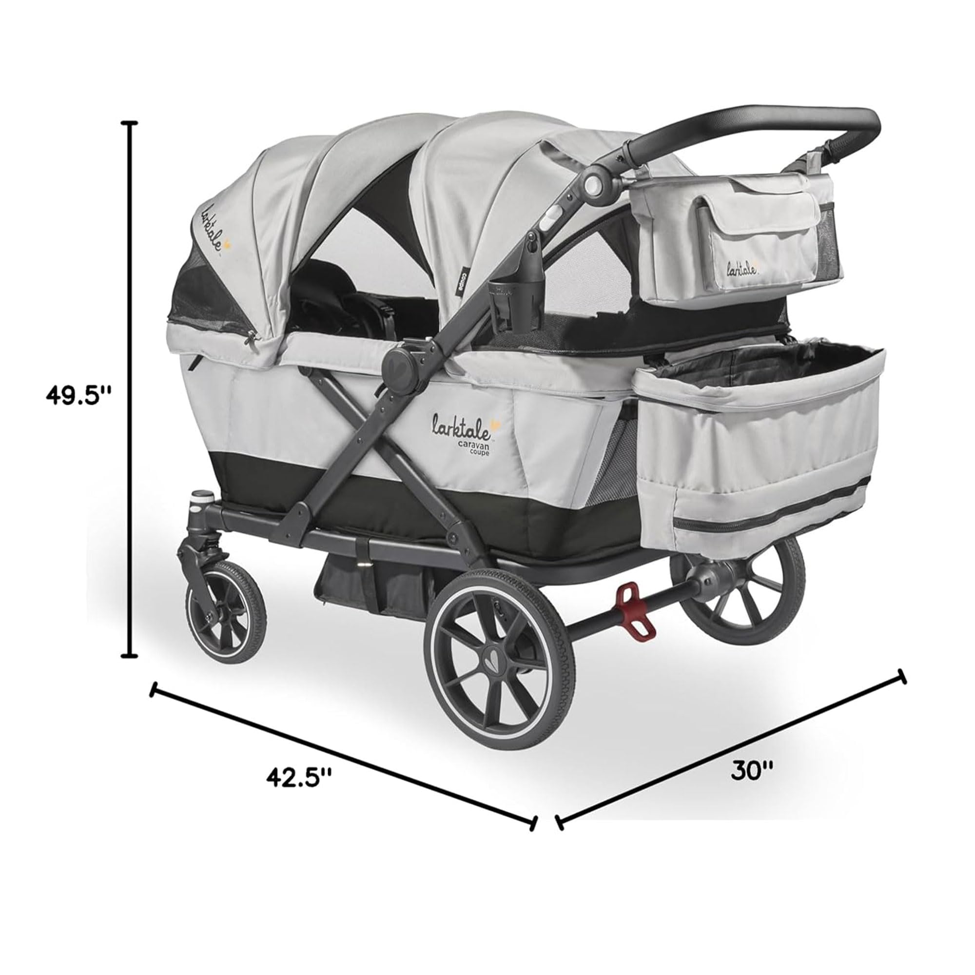 Larktale Caravan Coupe Quad, Compact Stroller Wagon with Reclining Seats for 4 Kids, Gray/Black