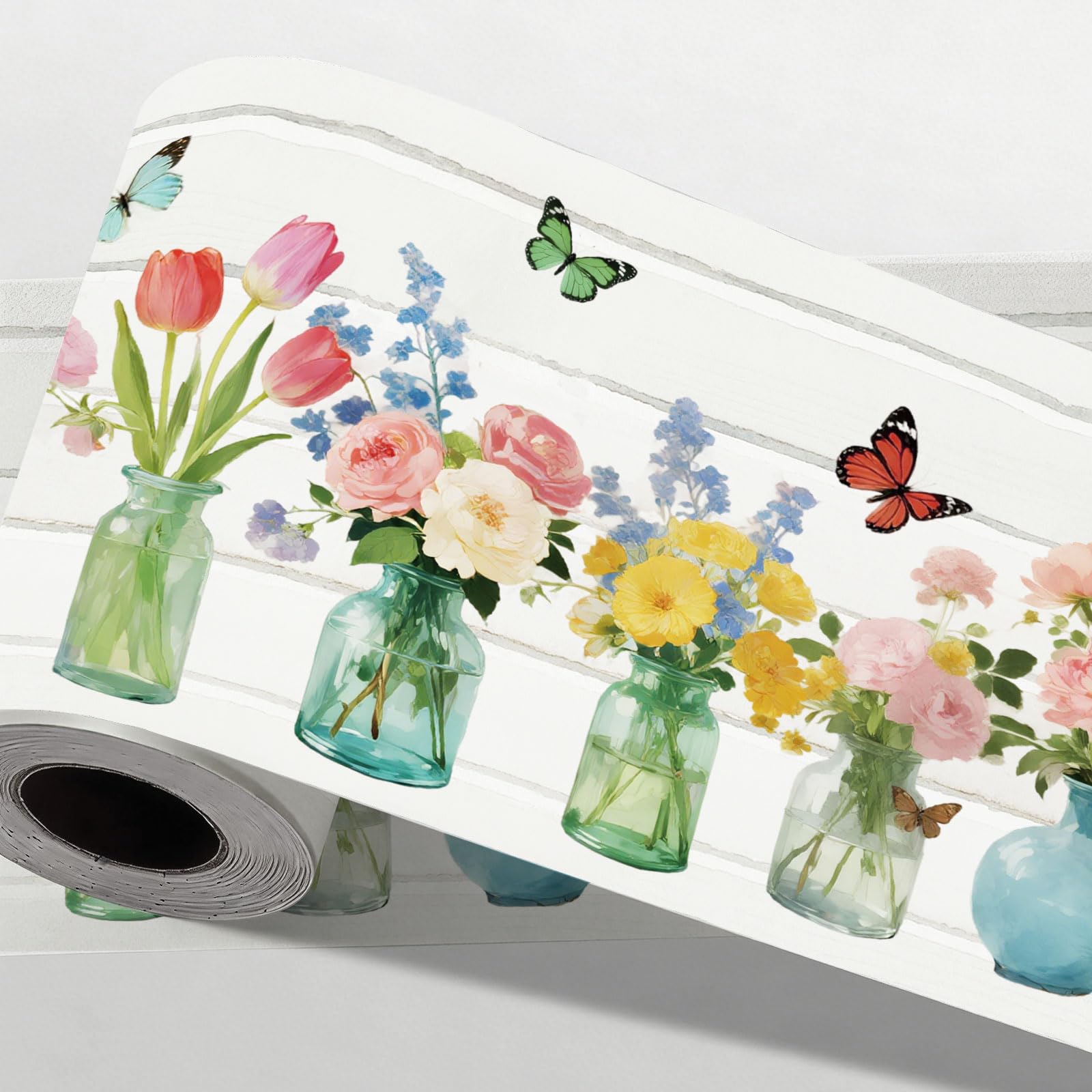 CONCHLERY Vase Pattern Flowers Wallpaper Stick Border 197 Inch