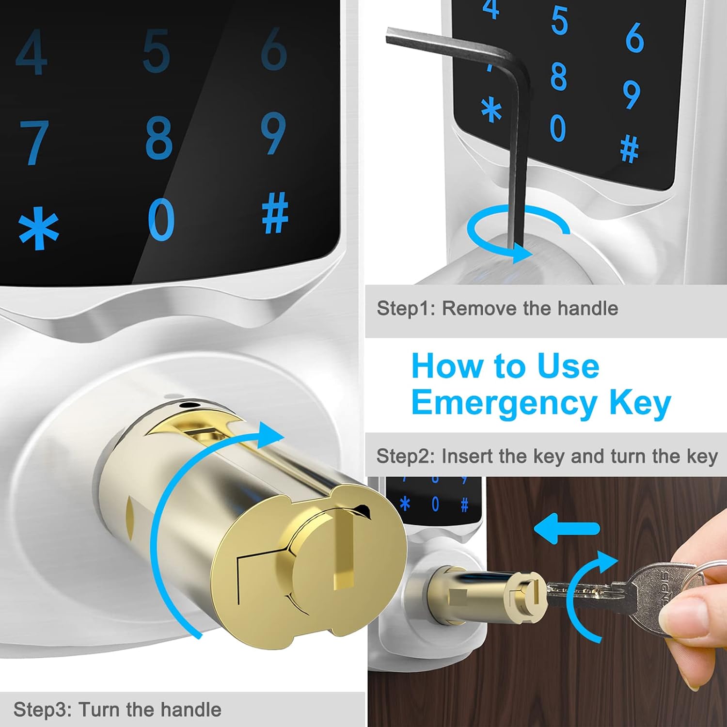 Signstek Keyless Entry ,Digital Smart [door lock] for Front Door,Keypad door lock with Handle and Security Key,Touchscreen,Easy Installation,Silver