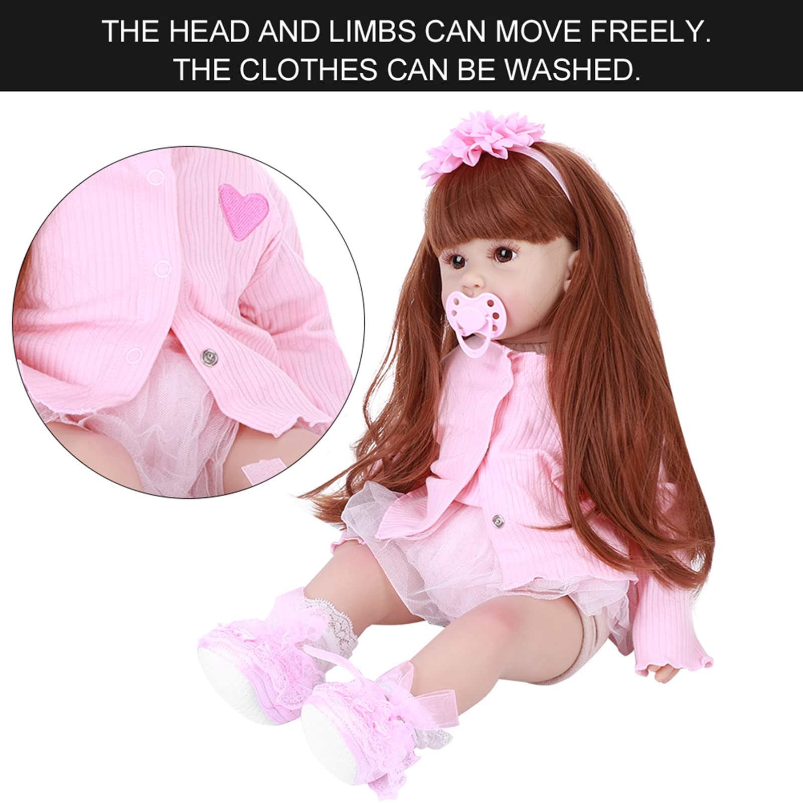 Bellissima Bambola in Silicone per Bambina da 60 cm. Regalo Perfetto per i bambini. Giocattolo Morbido e Realistico (occhi marroni)