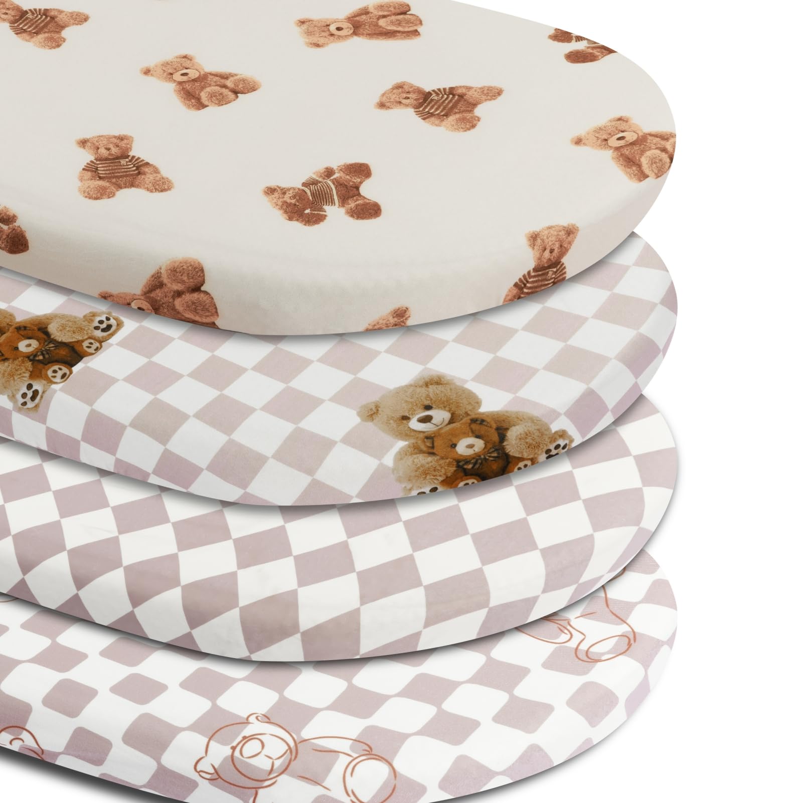 Juego de sábanas ajustadas para moisés neutros de oso y búfalo a cuadros, transpirables, unisex, para niños o niñas