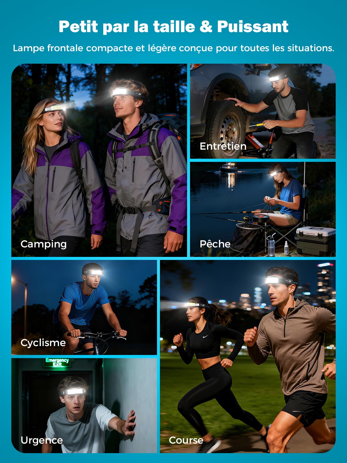 Smiling Shark Lampe Frontale, 2 Pièces Lampes Frontales LED Rechargeable Ultra Puissante avec 6 Faisceau Large & Spot Réglable Détecteur de Mouvement 2400 mAh 6 Modes pour Randonnée Pêche Camping