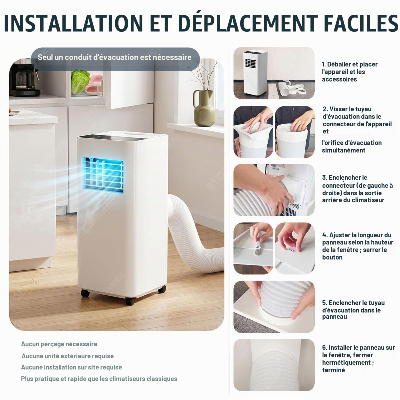 Climatiseur Mobile 4 en 1, Rafraîchisseur d'Air avec 2 Vitesses 7000BTU