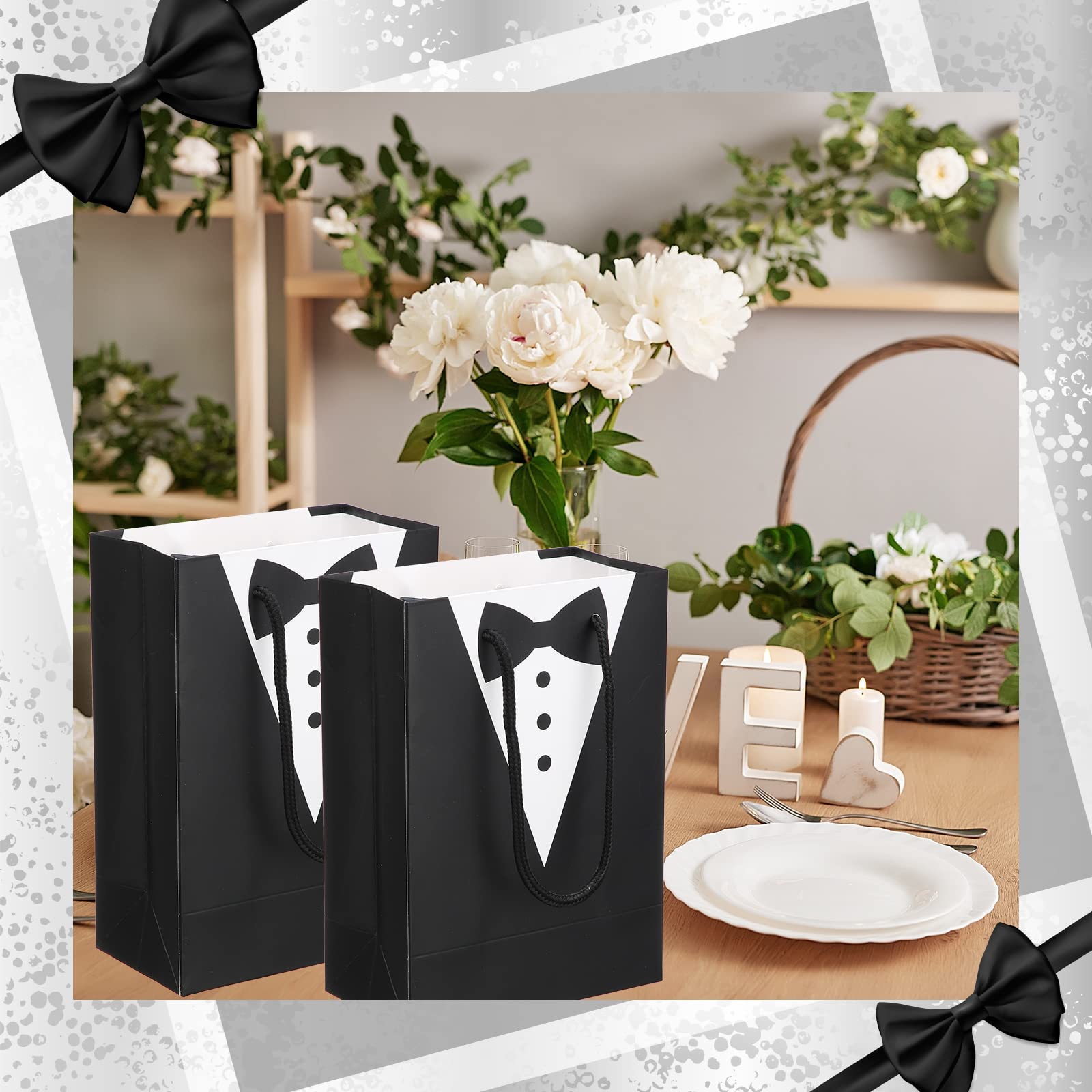 Yexiya 48 Pieces Groomsmen Gift Bags Tuxedo with Handle Groomsmen Paper Gift Bags for Wedding Party Favor Anniversary Supplies