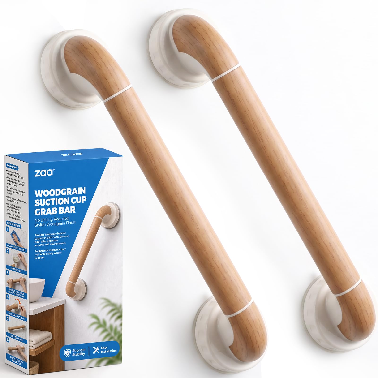 zaa 2 barras de agarre de grano de madera de 16 pulgadas para ducha