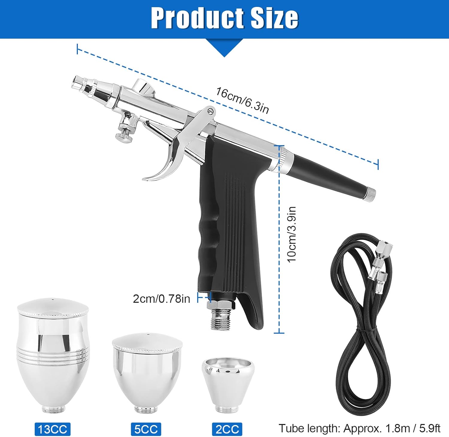 Estink Airbrush Kit, Paint Air Brush Spray Gun Dual Action Air Brush Craft Paint Tools Tattoo Hose Kit Set, 0.3mm 0.5mm 0.8mm Nozzles Cups Set Kit for Color Leather Clothes Car