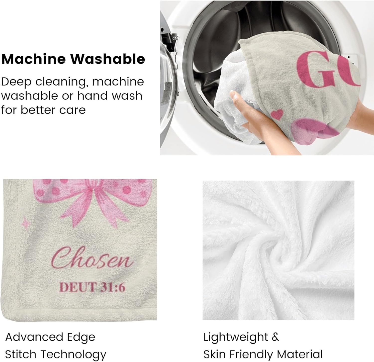 Christian Gifts for Women God Says I Am Pink Bow Throw Blanket Inspirational Religious Birthday Gifts for Coquette Bible Verse Blanket, Christian Faith Jesus God Prayer for Christmas 50"x40" - Image 6