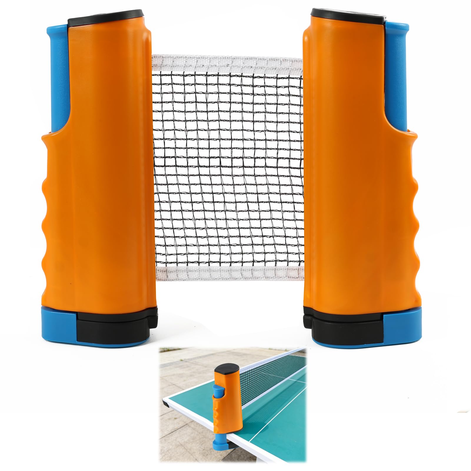 FunWorth Portable Table Tennis Net Set, Retractable Ping Pong Net for Any Table, Adjustable Clip-On Net for Ping Pong Table, Office Desk, Home Kitchen or Dining Table (Orange)