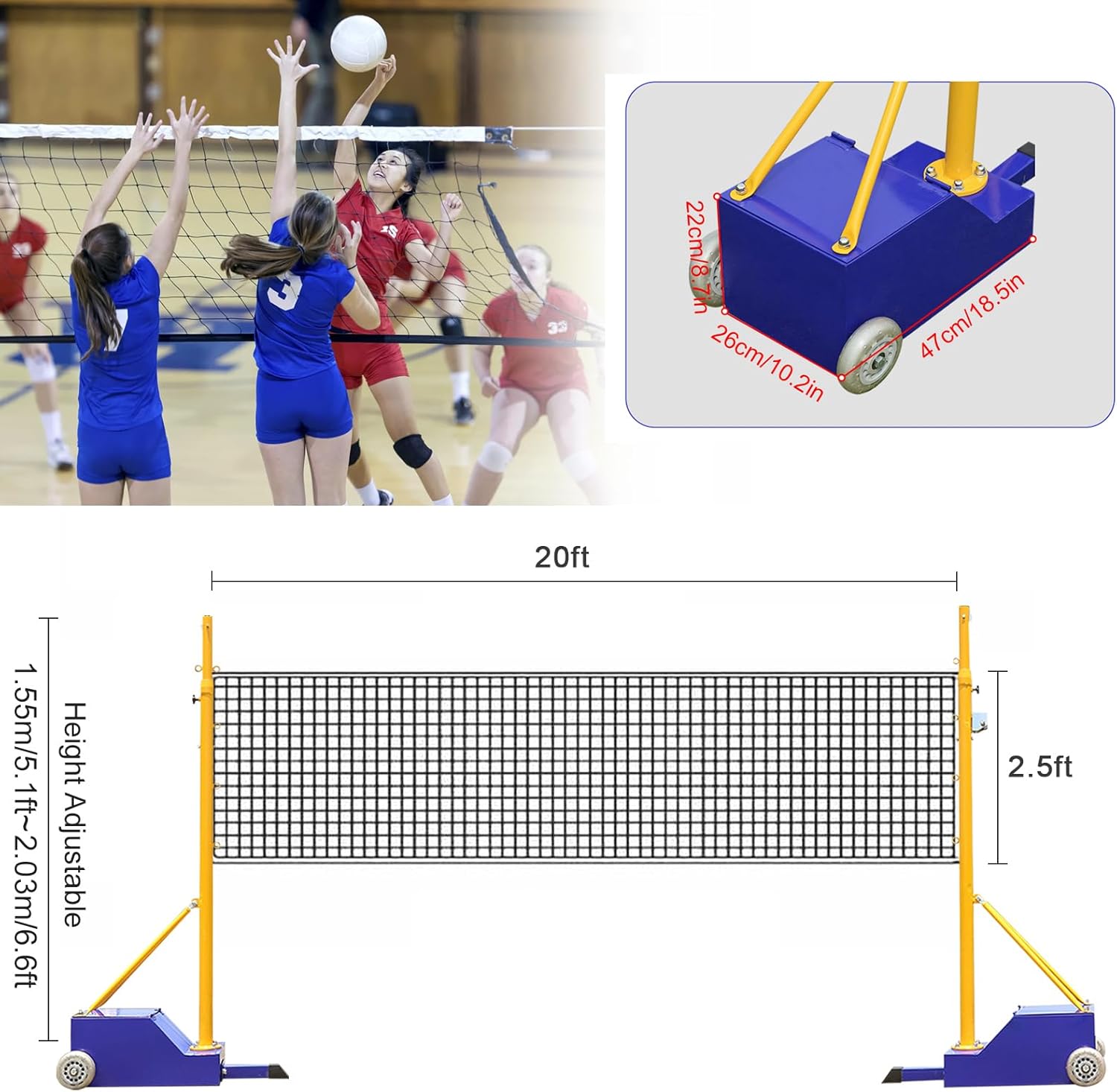 Volleyball Poles for Backyard,Heavy Duty Volleyball/Badminton Poles with Nets, Indoor Volleyball Nets with Poles with 4 Adjustable Heights,Portable Outdoor Badminton Poles for Adult Kids School