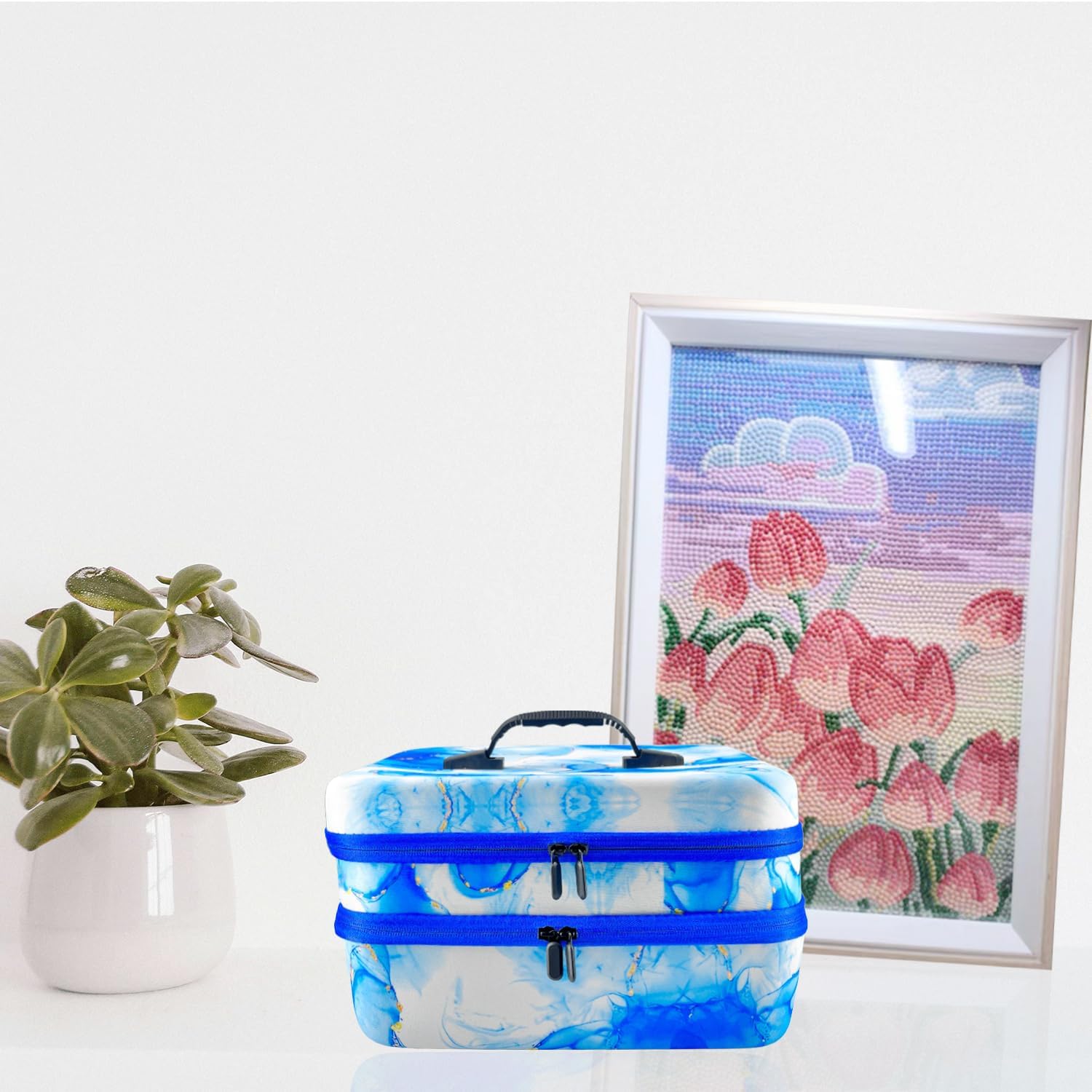 SuSentak Diamond Art Storage Containers with Dot Drill Tools,240 Slots Bead Organizer Case for 5D DIY Art Kits, Portable Craft Box for Diamond Painting Accessories (Blue)