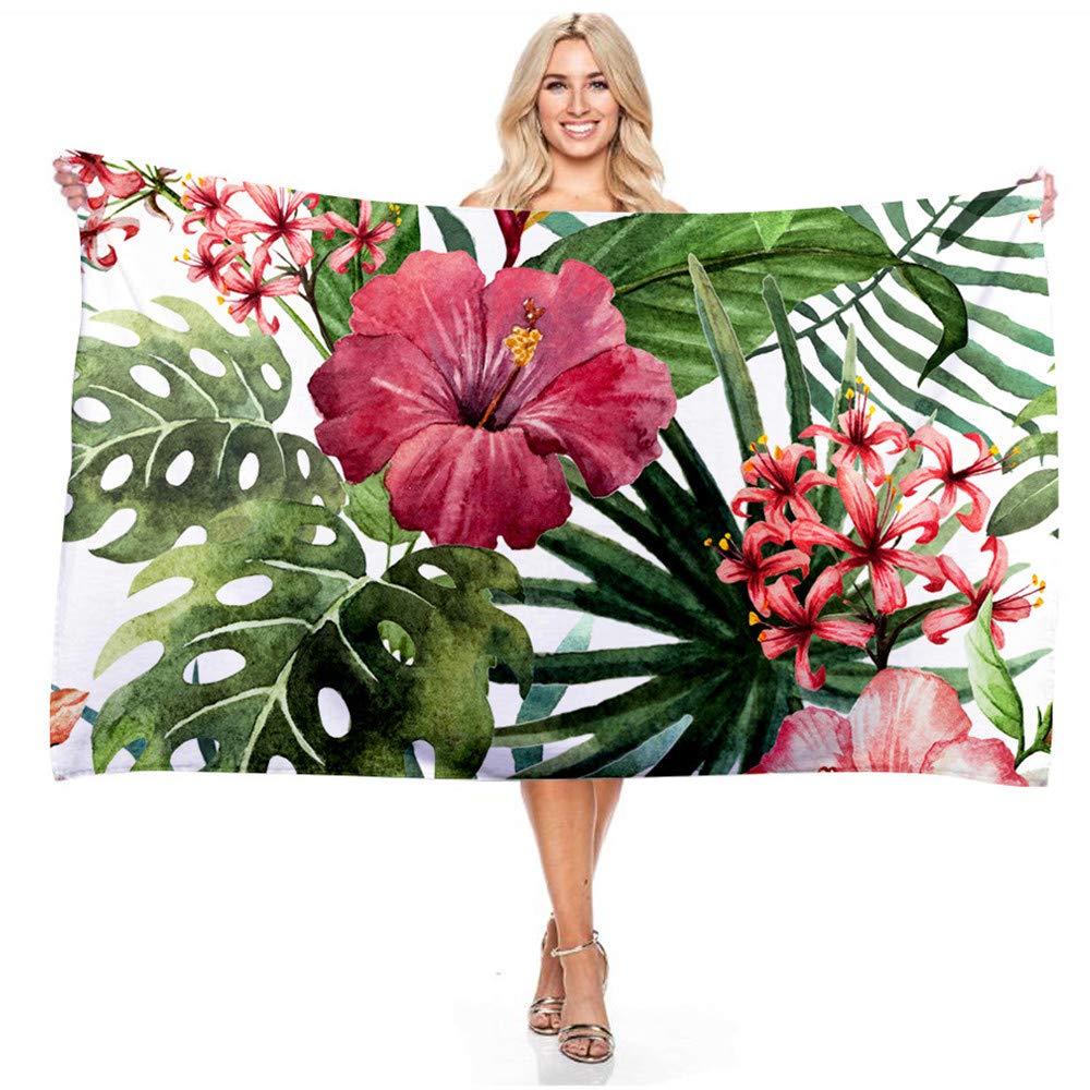 Treer B Microfiber Each Towel Large Oversized, Lightweight Summer Flowers Palm 3D Print Soft Absorbable Travel Towels Sports Ath Washcloth For Edroom Swim Pool Yoga Travelling (150X180cm,)