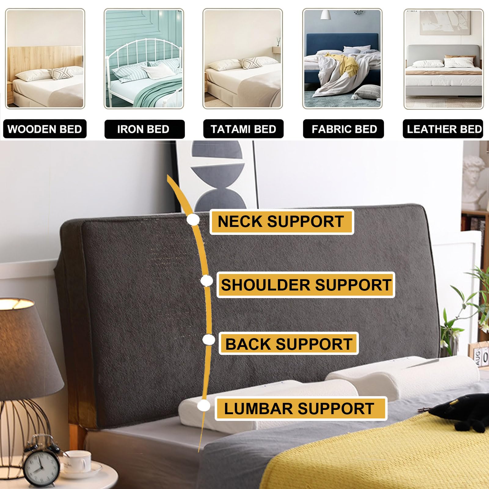 Cabecera De Rectángulo Almohada Soporte De Lectura Cama Tapizada | Posicionamiento,Almohada de Cuña Contra la Pared,Cabecera de Diván con Soporte Grande,Funda Removible