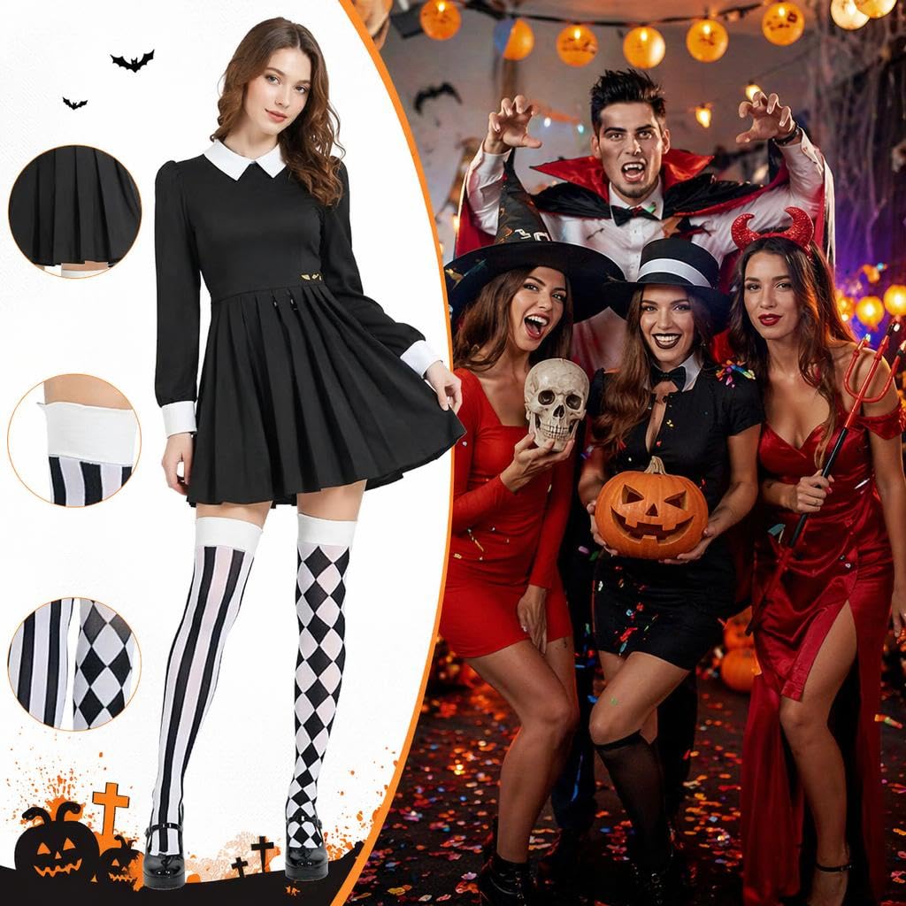 Black and White Striped Tights Halloween Clown Patterned Stockings 1 Pair, Over-the-knee Stockings - Image 6