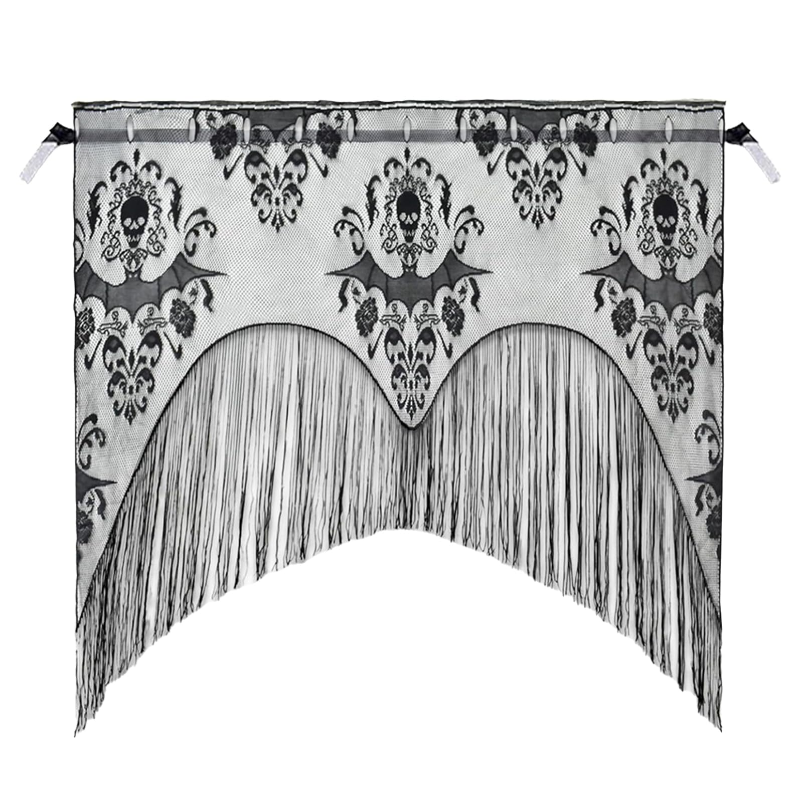 Tuxoiou Halloween Spooky Window Valance, Skull Bat Sheer Lace Light Filtering, Gothic Decor for Porch Living Room 38x40 Inches Black Black